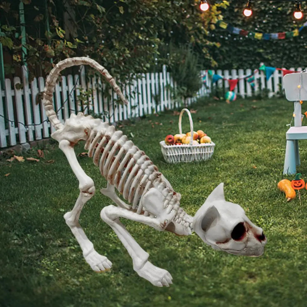 Skeleton Cat Decor Plastic Skeleton Ornament Decorative Creepy Animal Bones Yard Garden Decoration Festival Ambience