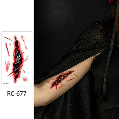 Halloween Waterproof Temporary Tattoos Paper For Men Women Boy Scar Wound Realistic Blood Injury Fash Tattoo Sticker RC-677