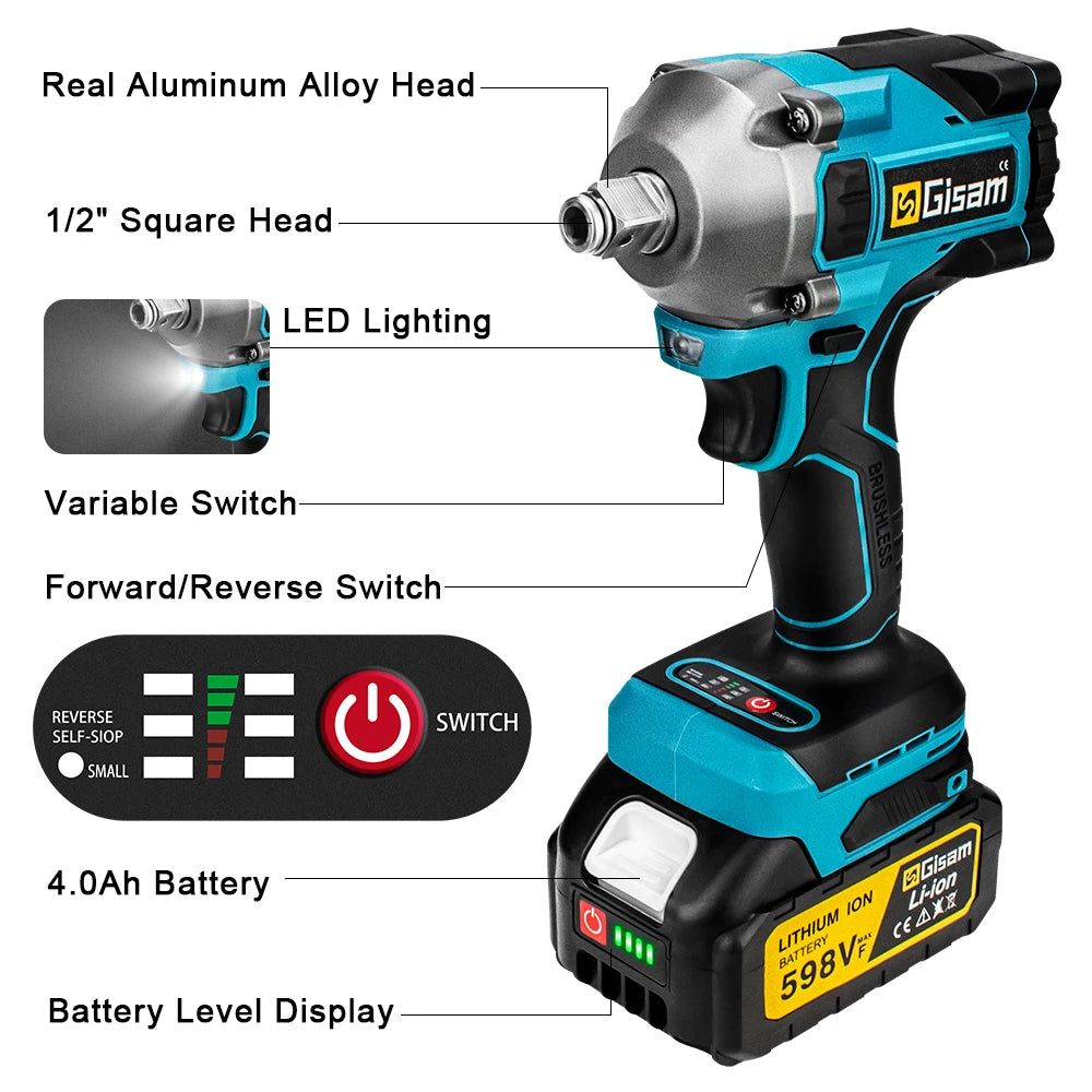 2 IN 1 Wiredless Electric Impact Wrench Rechargeable Battery Screwdriver Brushless Wrench Tools 1x Sleeve for Makita 18V Battery