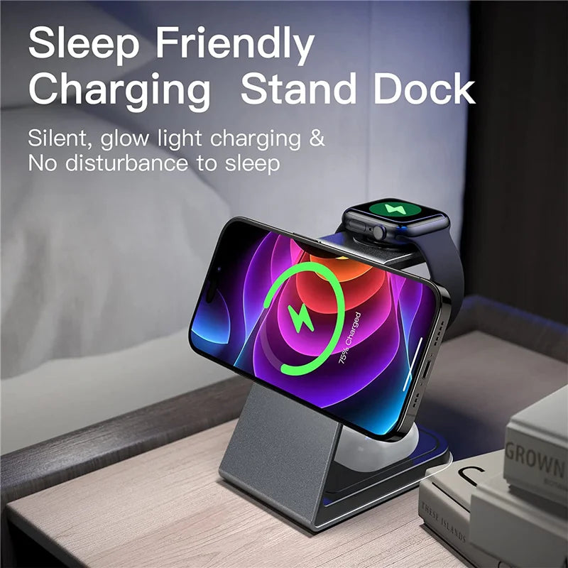 3 In 1 Magnetic Wireless Charger Stand Transparent For iPhone 12 13 14 Pro Max Apple Watch Airpods Fast Charging Dock Station