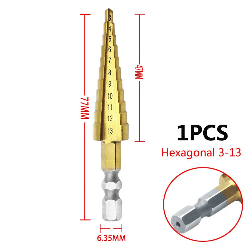 3-12mm 4-12mm 4-20mm HSS Straight Groove Step Drill Bit Set Titanium Coated Wood Metal Hole Cutter Core Drill Bit Set 3-13 Hexagon Shank