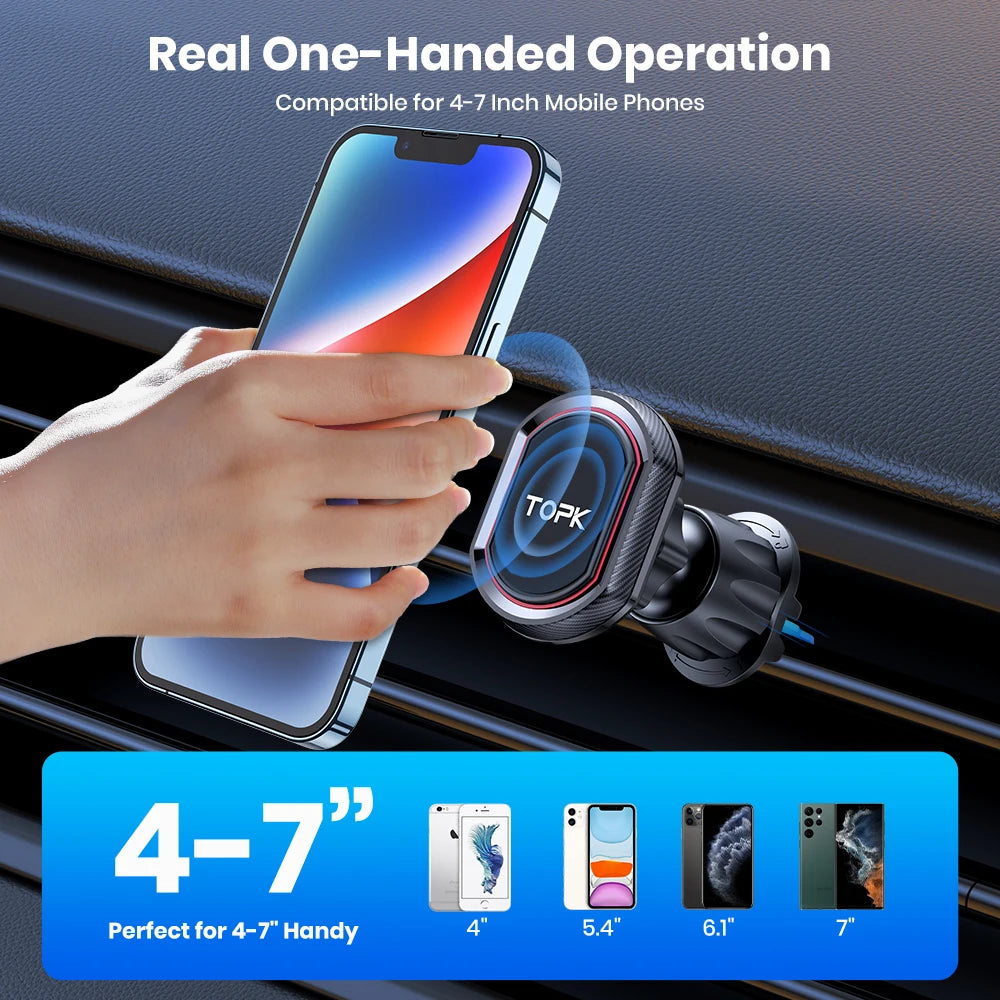 TOPK Magnetic Car Phone Holder 2-IN-1 Handsfree Stand Phone Mount for Dashboard & Air Vent for iPhone Samsung Android