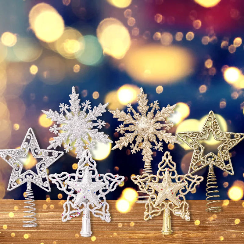 Snowflake Christmas Tree Topper Glitter Hollow Gold Star Xmas Tree Ornaments Christmas Decorations For Home 2023 Xmas New Year