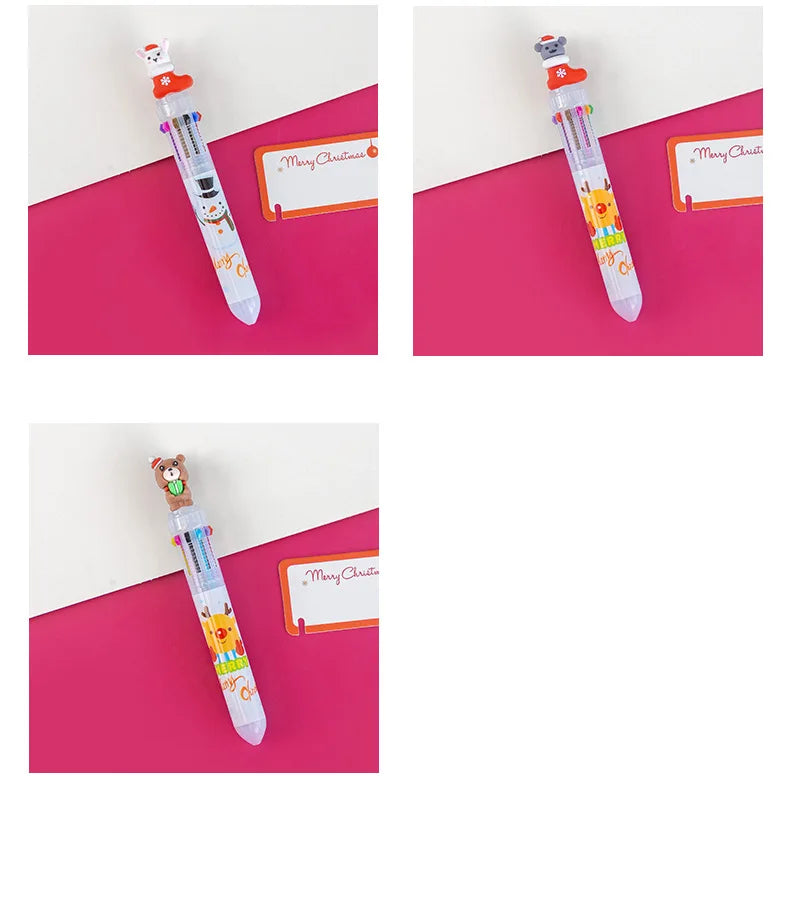 1 Pcs Cute Christmas 10 Colors Chunky Ballpoint Pen Kawaii 0.5mm Rollerball Pens School Office Writing Supply Gift Stationery