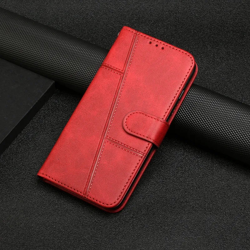 Wallet Flip Cowhide Pattern Anti Drop Leather Cover For Xiaomi Redmi 12 12C 10 10A 9T Note 12 12S 12 Pro Plus 11S 10 Pro 9 Pro Red