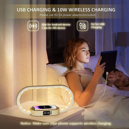 Multifunction Wireless Charger Pad Stand Clock LED Desk Lamp Night Light USB Port Fast Charging Station Dock for iPhone Samsung