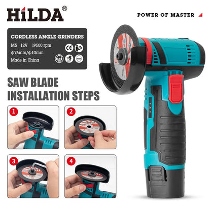 HILDA 12v Mini Angle Grinder Rechargeable Grinding Tool Polishing Grinding Machine For Cutting Diamond Cordless Power Tools