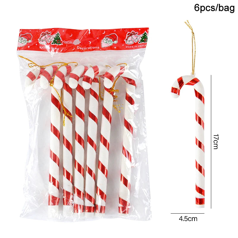 6pcs Christmas Lollipop Candy Cane Pendant Xmas Tree Hanging Ball Ornaments Christmas Decorations for Home 2024 New Year Gift Set1