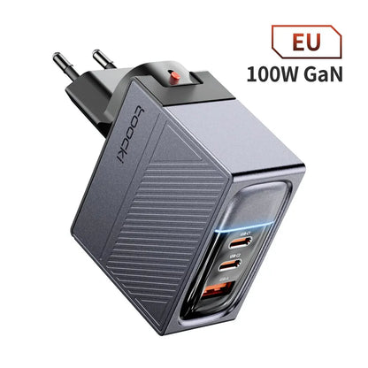 Toocki USB GaN Charger 100W Quick Charger PD Fast Charging Chargers For iPhone 14 13 12 11 Pro Max QC3.0 Type C Charger Adapter EU Gray