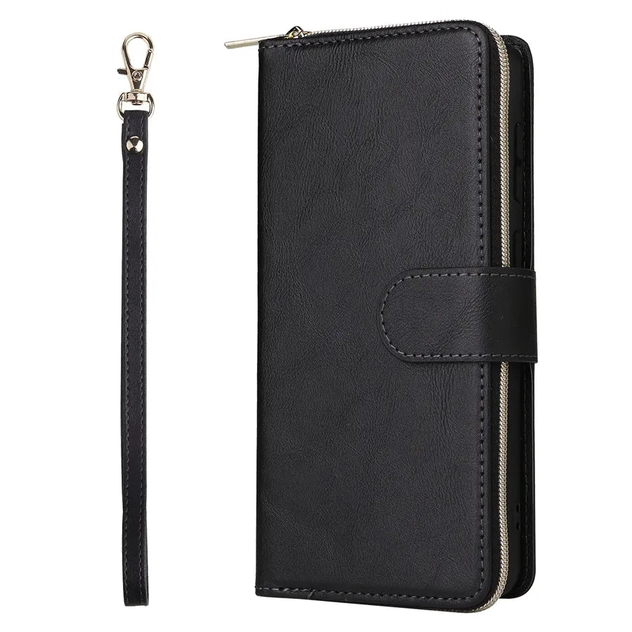 Wallet Luxury 9-Card Leather Case For Samsung Galaxy S23 Ultra S22 Ultra S21 Plus S20 FE S10 Lite S9 S8 Note 20 Ultra 10 Lite Black