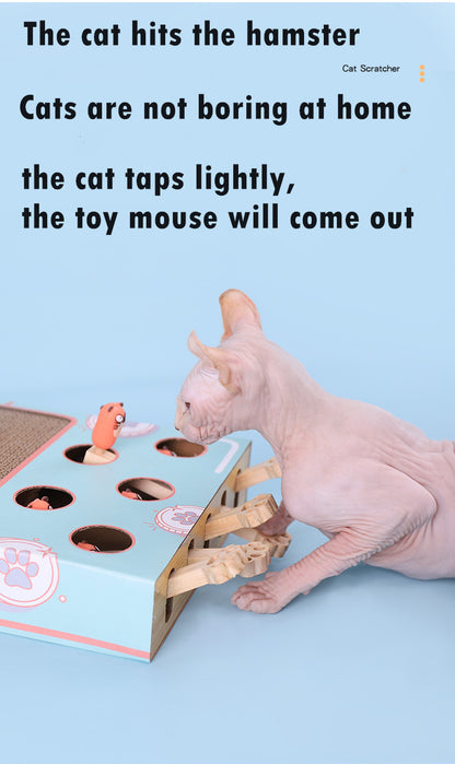 Cat Toy Chase Hunt Mouse Cat Game Box 3 in 1 with Scratcher Funny Cat Stick Cat Hit Gophers Interactive Maze Tease Toy