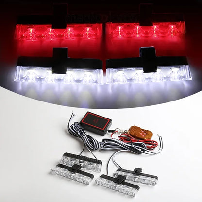 1set Grill Car LED Light Strobe Red Blue Emergency Remote Wireless Control Flash Signal Fireman Beacon Warning Lamp White and Red