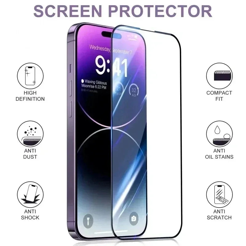 5Pcs Tempered Glass For iPhone 15 14 Pro Max 12 13 Mini 7 8 Plus Screen Protector For iPhone 11 PRO X XR XS MAX Protective Glass