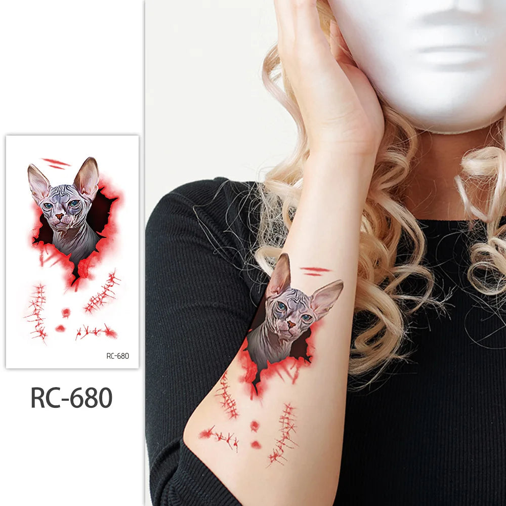 Halloween Waterproof Temporary Tattoos Paper For Men Women Boy Scar Wound Realistic Blood Injury Fash Tattoo Sticker RC-680