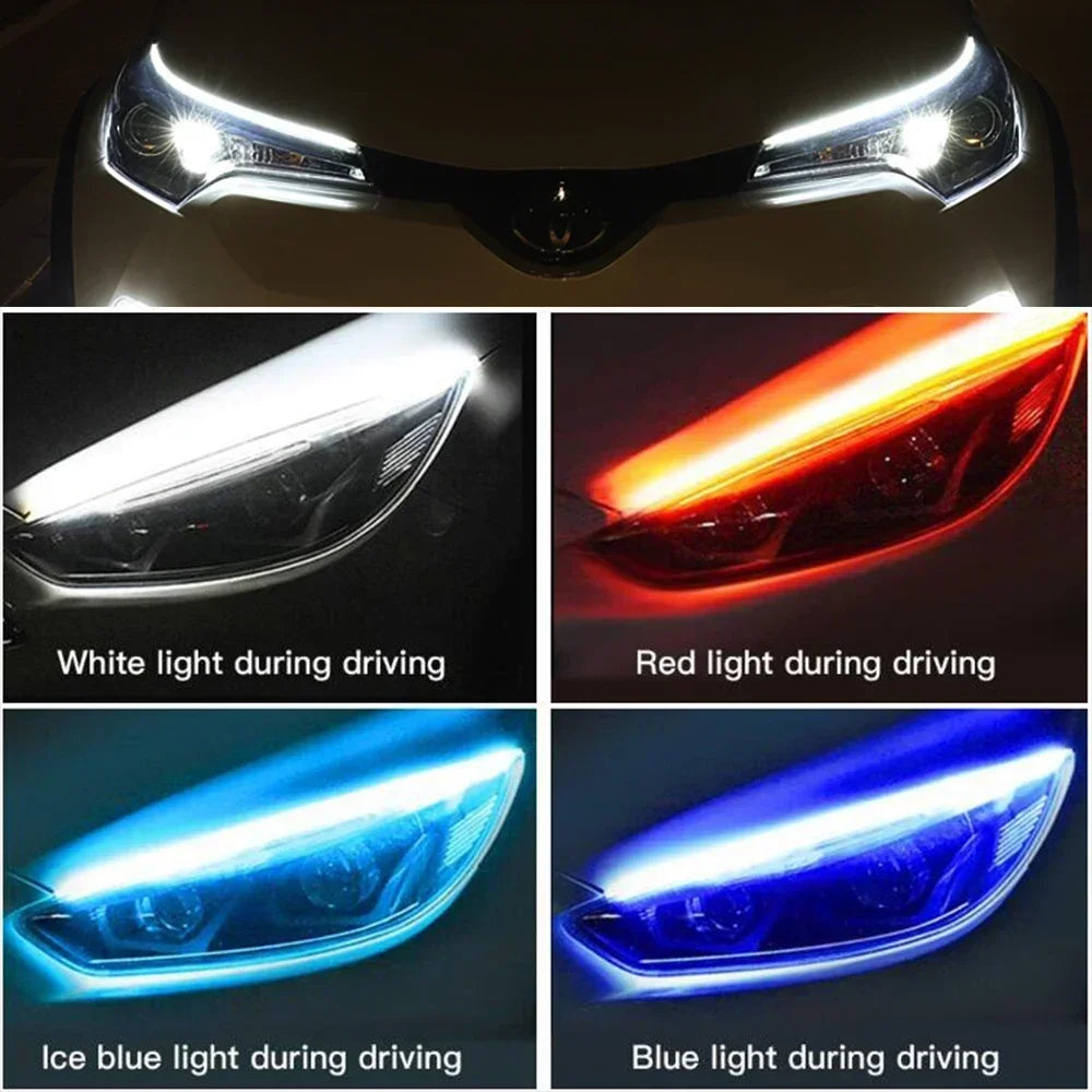 2 Pcs Car DRL Flexible Waterproof Headlight LED Strip Universal Auto Headlights RGB Turn Signal Yellow Brake Flow Lights