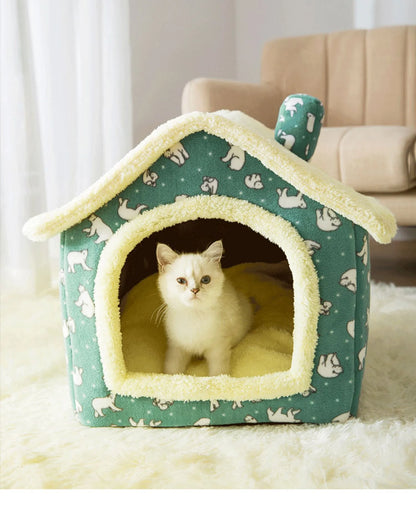 Soft Cat Bed Deep Sleep House Dog Cat Winter House Removable Cushion Enclosed Pet Tent For Kittens Puppy Cama Gato Supplies