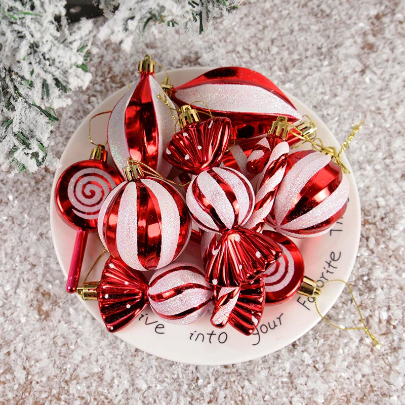 14Pcs/box Christmas Candy Cane Red Ball Ornaments Xmas Tree Hanging Pendants Navidad New Year Home Decorations 2024 Natal Gift