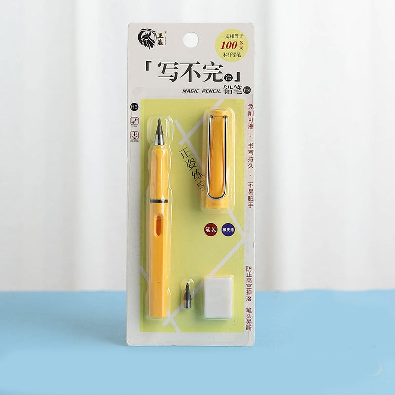 Unlimited Writing Pencil Set No Ink Erasable Pen New Technology Magic Pencils for Art Sketch Painting Tool Kids Gift yellow