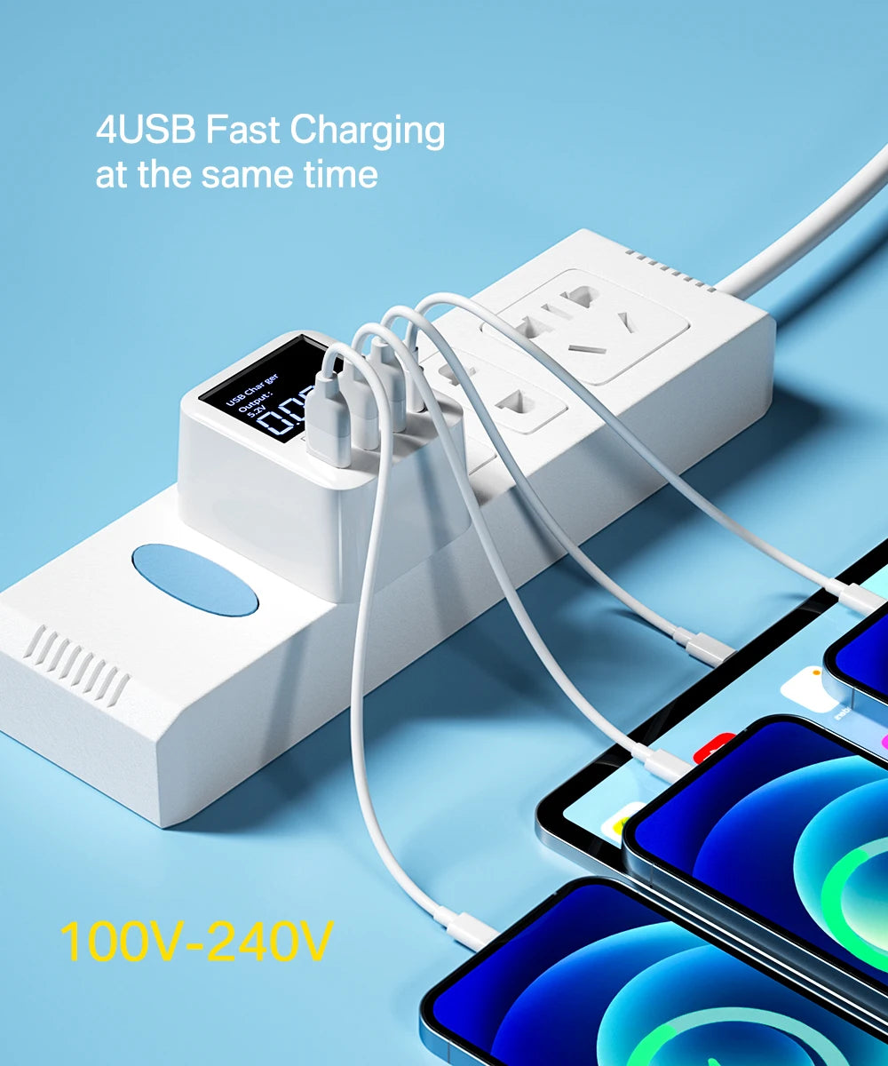 ASOMETECH 40W USB Wall Charger 4 Port With LED Display QC3.0 PD3.0 USB Fast Charger For iPhone 14 Huawei Xiaomi Samsung