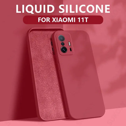 Liquid Silicone Case For Xiaomi Redmi Note 9 8 10 Pro 12 10s 9s 9T Poco X3 NFC M3 F3 X5 Mi 11T 10T 12T Pro Soft Back Cover Camellia Red