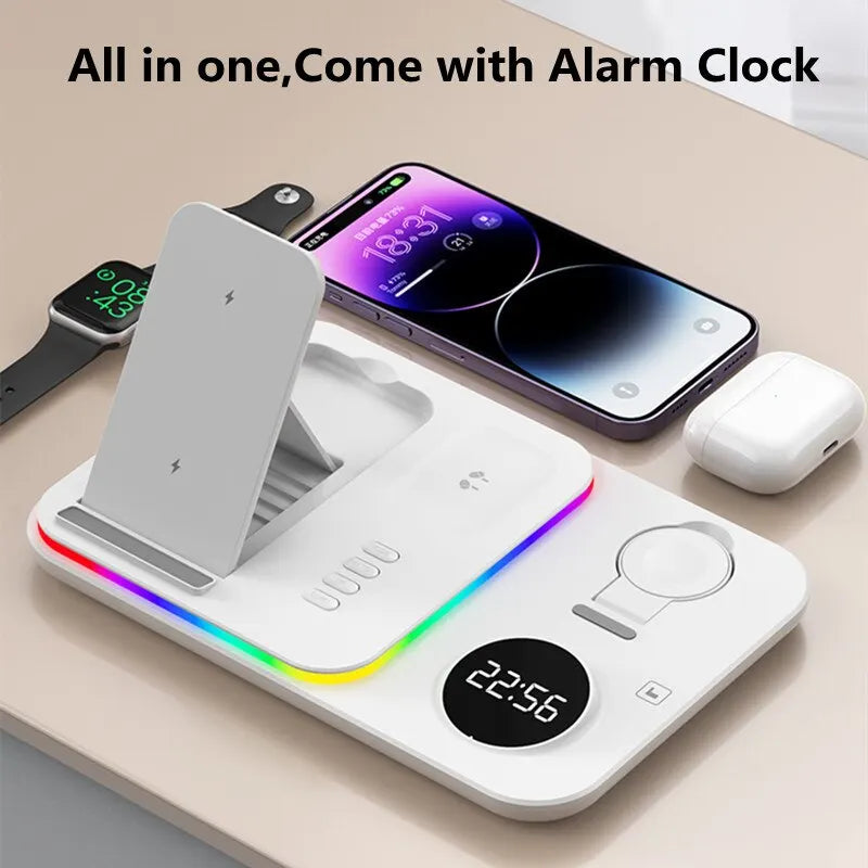 30W 5 In 1 Wireless Charger Stand Light Alarm Clock Fast Charging Station Dock For iPhone 14 13 12 IWatch Samsung Galaxy Watch