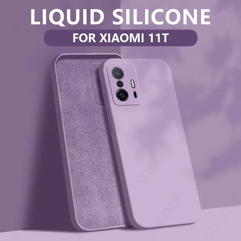 Liquid Silicone Case For Xiaomi Redmi Note 9 8 10 Pro 12 10s 9s 9T Poco X3 NFC M3 F3 X5 Mi 11T 10T 12T Pro Soft Back Cover Grass Purple