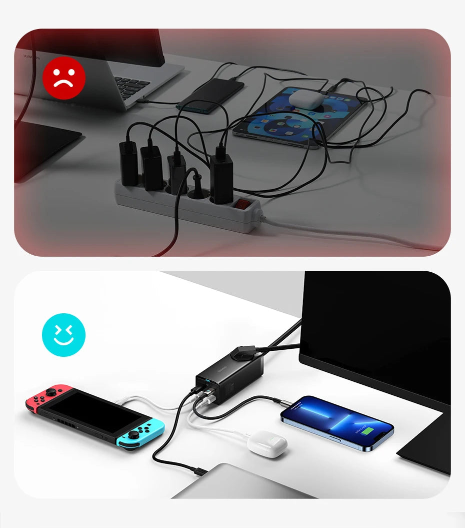 Baseus 100W GaN3 Pro USB Charger Desktop Power Strip Charging Station Type C PD QC Quick Charge 4.0 3.0 Fast Charging