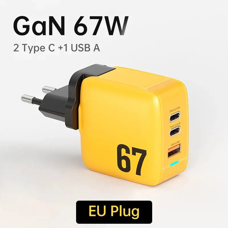 WEKOME GaN 40W/67W/100W Type C Charger Portable USB Charger Adapter QC4.0 PD PPS Fast Charging for iPhone Samsung Xiaomi Macbook EU 67W Yellow