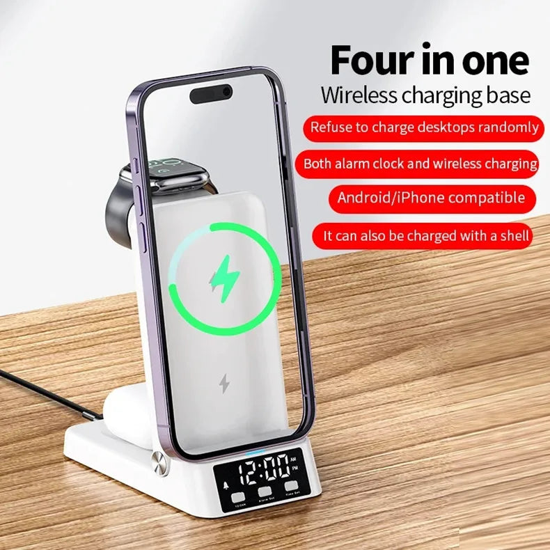 15W 4 In 1 Wireless Charger Stand For iPhone 15 14 13 12 X Samsung Galaxy S22 S21 Apple Watch Airpods Fast Charging Dock Station