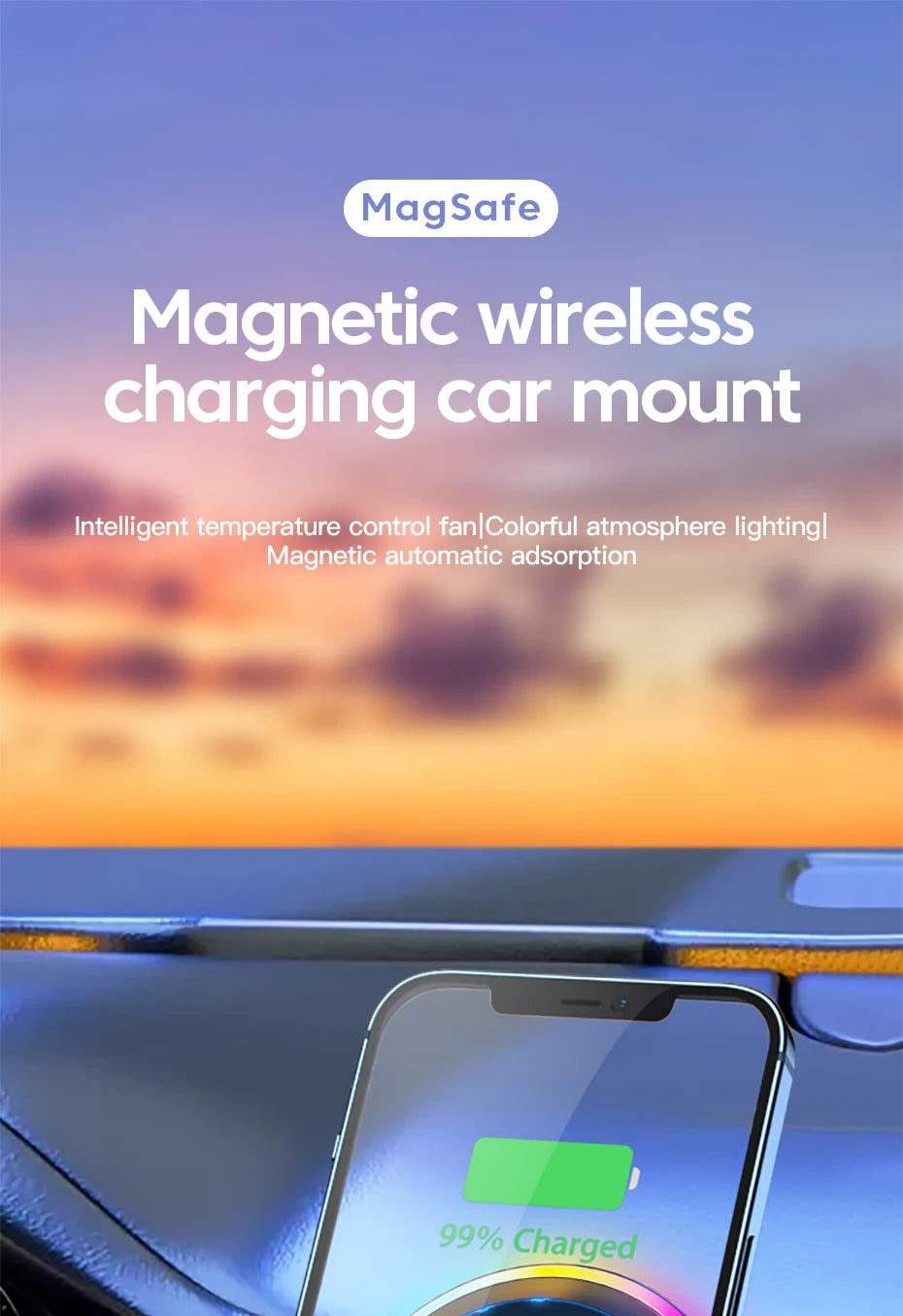 Essager RGB Magnetic Car Phone Holder Qi 15W Wireless Charger Car For iPhone 14 13 Pro Max Samsung Phone Holder Stand