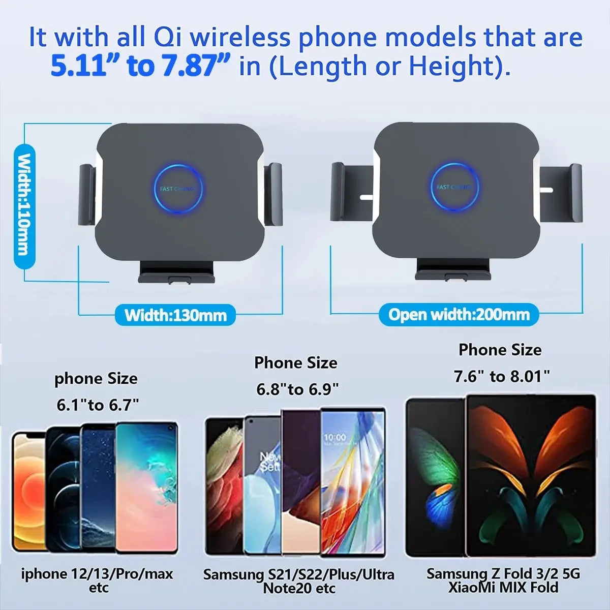 15W Car Wireless Charger Fast Charging Station Car Phone Holder For Samsung Galaxy Z Fold 4 3 2 iPhone 14 13 Pro Max Fold Screen