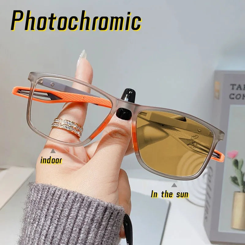 Trendy Intelligent Photochromic Myopia Glasses Men Color Changing Anti-blue Light Eyewear Unisex Optical Eyeglasses 0 To -4.0