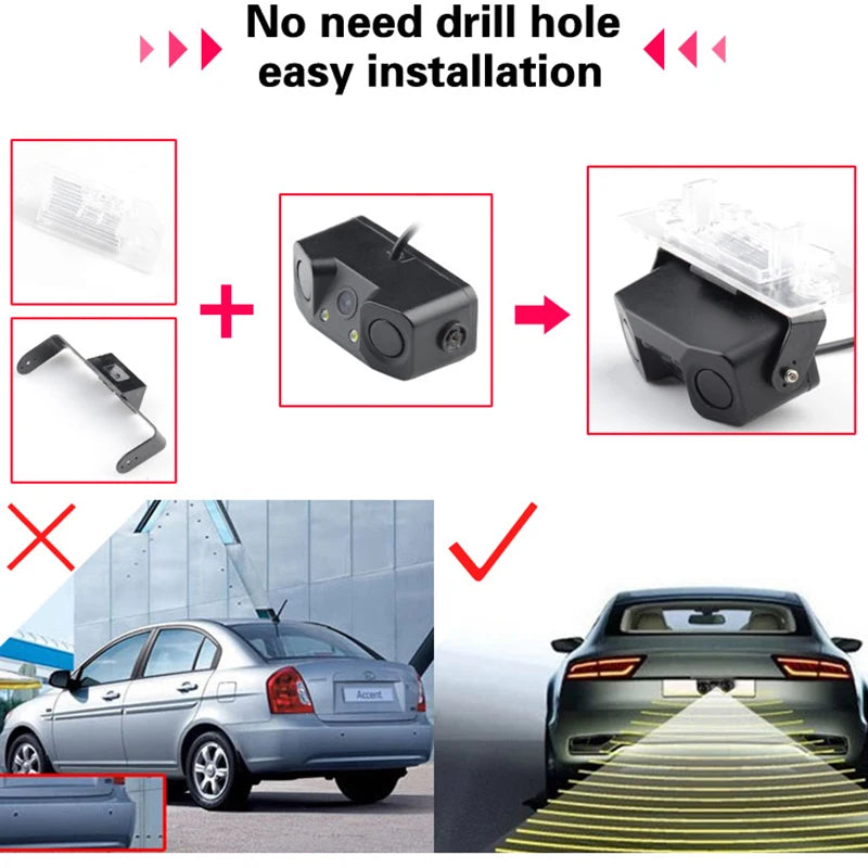 3 In 1 Radar Parking Sensor Kit Visible Parktronic LED Display System Backup Monitor Reversing Camera Alarm Reversing radar