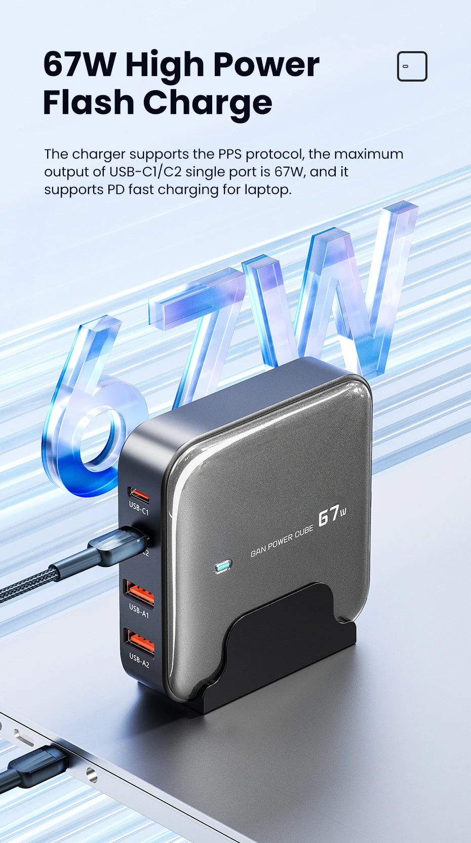 Toocki Charger Charging Station Multi Port 67W GaN USB Charger Desktop Type C PD QC Quick Charge For iPhone MacBook Pro Xiaomi