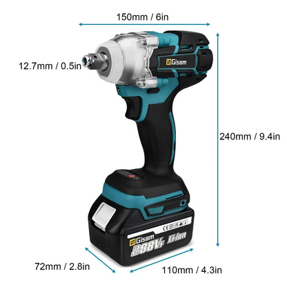 Gisam 520N.M Brushless Electric Impact Wrench Cordless Electric Wrench 1/2 inch for Makita 18V Battery Screwdriver Power Tools