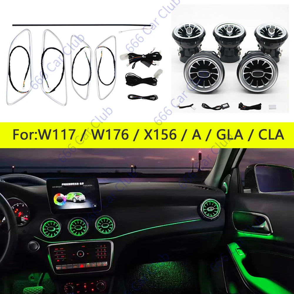 12 Colours Ambient Lights For Mercedes-Benz A/CLA/GLA W176 W117 W156 A45 CLA45 LED Car Air Vents Turbine Nozzle Decorate Lamp