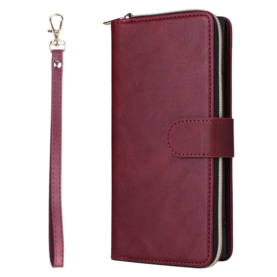 Wallet Luxury 9-Card Leather Case For Samsung Galaxy S23 Ultra S22 Ultra S21 Plus S20 FE S10 Lite S9 S8 Note 20 Ultra 10 Lite