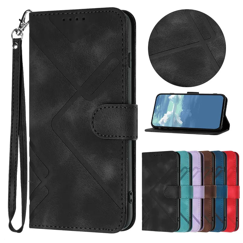 Wallet With Bracelet Magnetic Flip Leather Case For Xiaomi 13 Pro 12T 11T Pro 10T Redmi 12 10C Note 12 12 Pro 12S 11S 11 Pro 10S Black