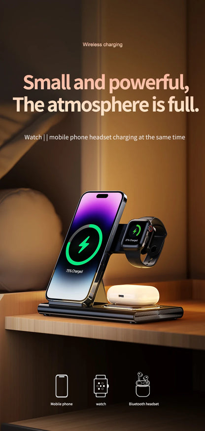 3 in 1 Wireless Charger Stand Pad For iPhone 15 14 13 12 Samsung S23 S22 Galaxy Watch 5 4 Active Buds Fast Charging Dock Station