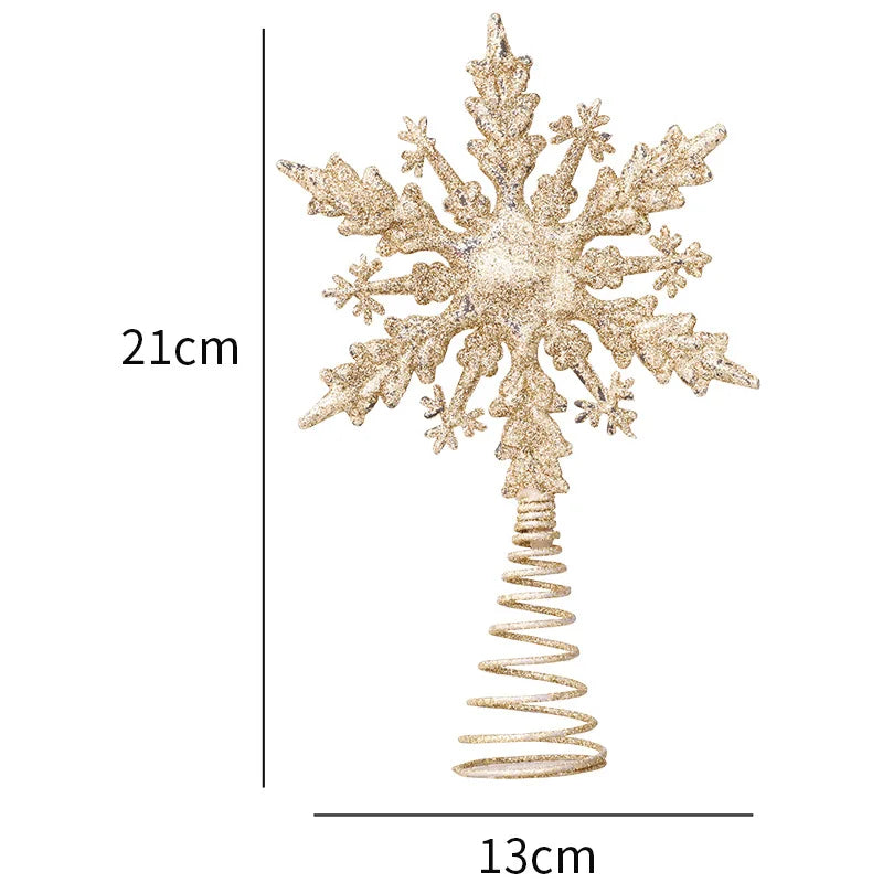 Snowflake Christmas Tree Topper Glitter Hollow Gold Star Xmas Tree Ornaments Christmas Decorations For Home 2023 Xmas New Year 1