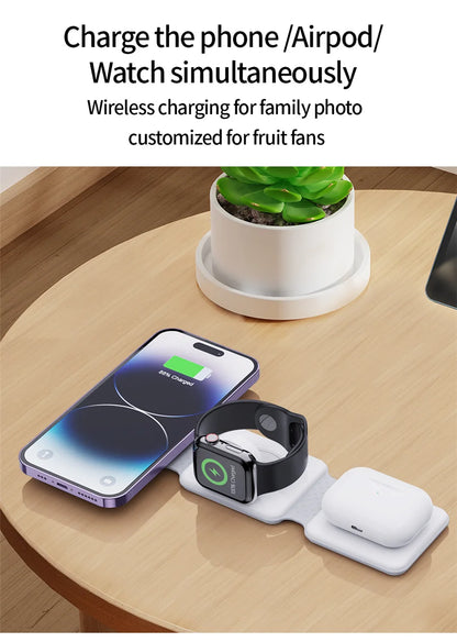 3 in 1 Magnetic Wireless Charger Pad Foldable Phone Chargers Stand For iPhone 14 13 12 Airpods IWatch 7 6 5 Xiaomi Fast Charging