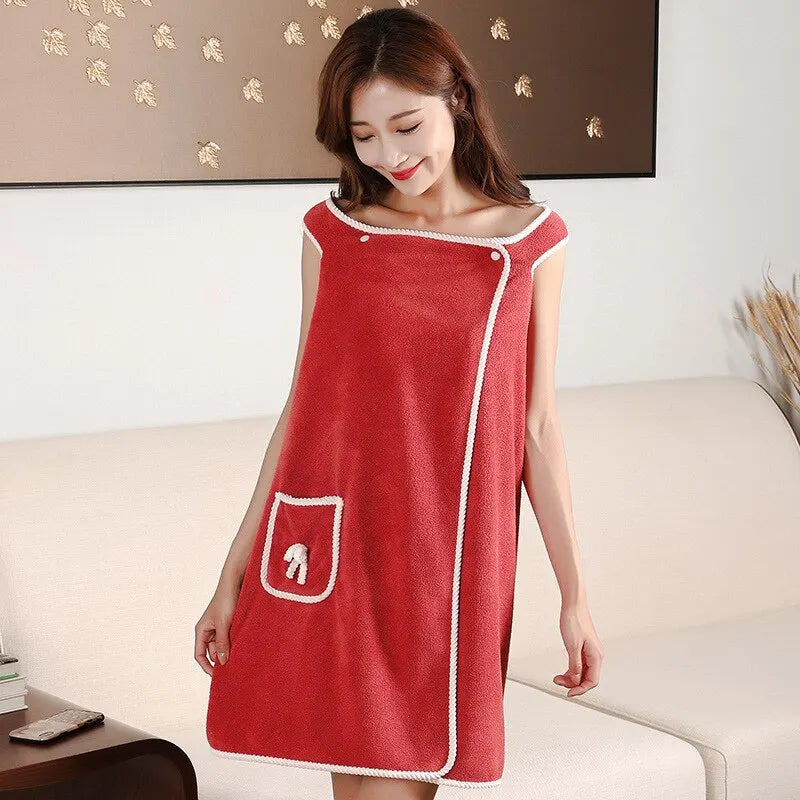 Womens Bath Towels Girls Wearable 140*85Cm Fast Drying Bathing Beach Spa Bathrobes Wash Clothing, Shower Bath And Gym Towel Brick red pocket