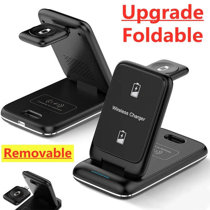 3 in 1 Wireless Charger Stand Foldable for iPhone 14 13 12 11 XS XR X 8 Apple Watch 8 7 6 Airpods Pro 15W Fast Charging Station