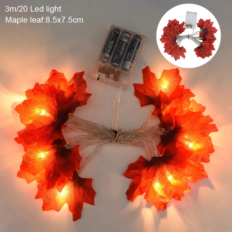 3M 20LED Maple Leaf Light String Fake Autumn Leaves LED Fairy Garland for Christmas Thanksgiving Halloween Party Home Decoration D