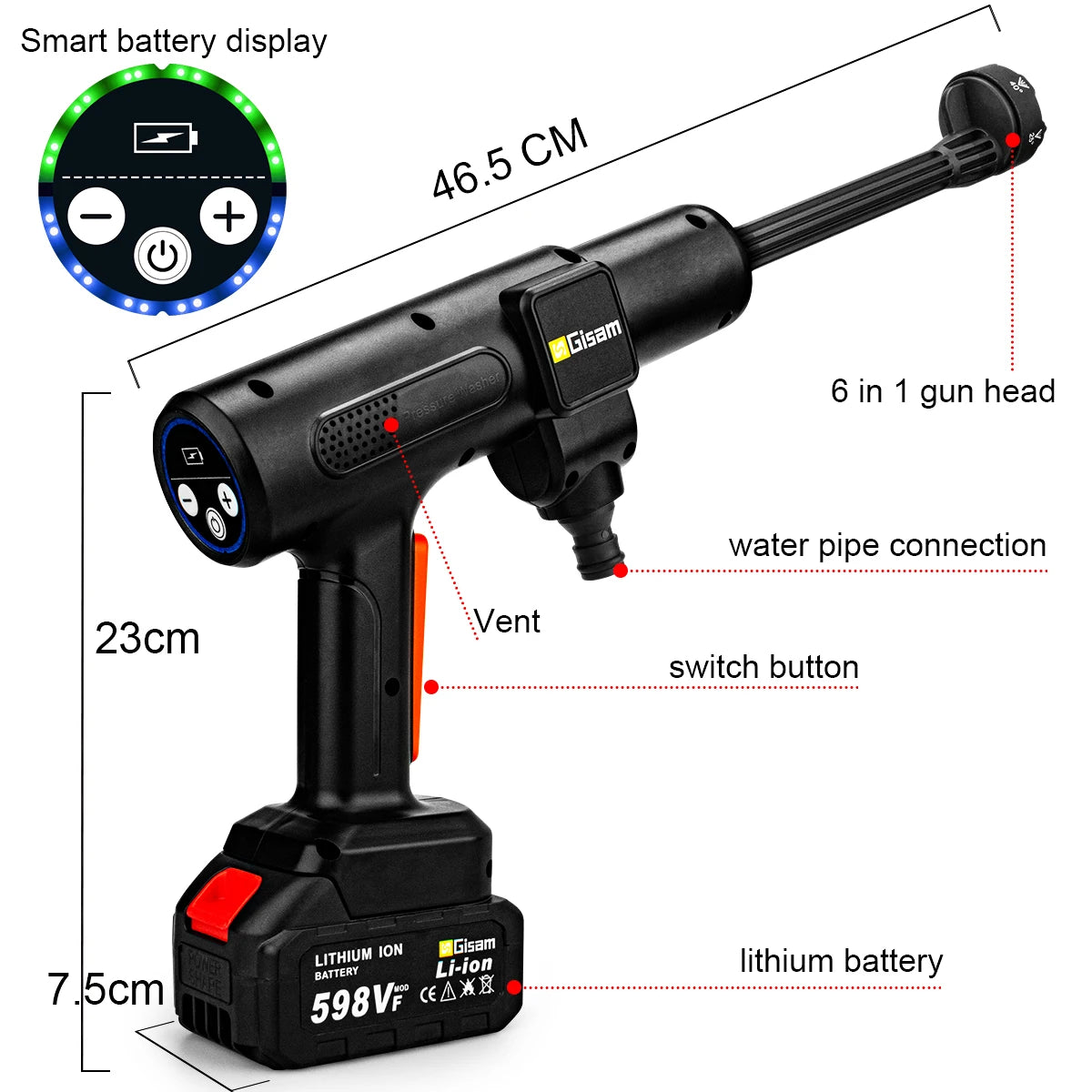 200Bar Brushless Cordless Electric High Pressure Washer 6-in-1 Car Washing Garden Water Gun for Makita 18V Battery Spray Gun