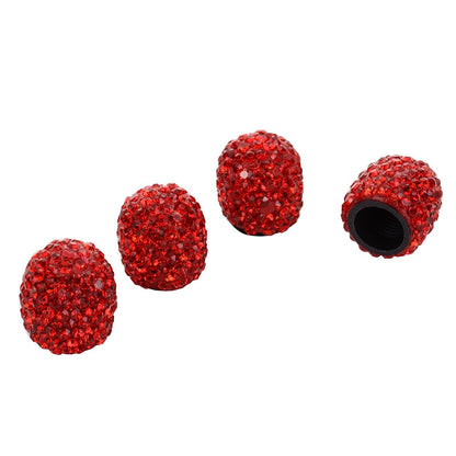 4pcs Diamond Car Tire Valve Caps Shining Dust-proof Wheel Valve Cover Vehicle Bling Crystal Valve Cap Car Styling Accessories Red