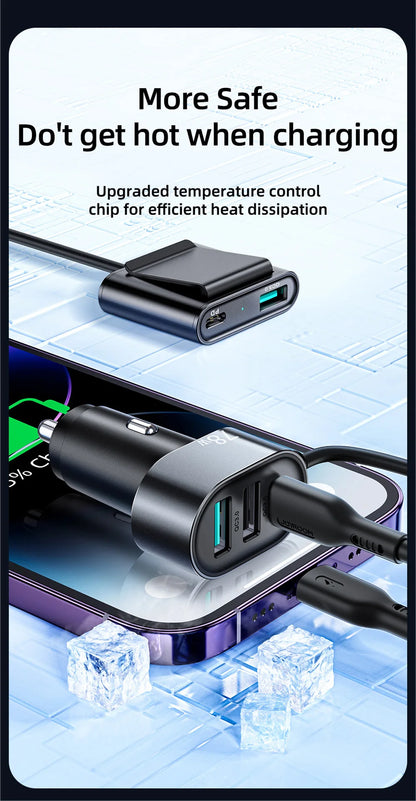 Joyroom 78W 5-in-1 Car Charger Fast USB C Car Charger with 1.5m Cable PD 3.0 QC 4.0 3.0 PPS 25W Type C Multi Car Charger Adapter