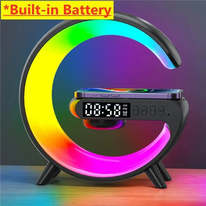 Mini Multifunction Wireless Charger Pad Stand Speaker TF RGB Night Light Fast Charging Station for iPhone Samsung Xiaomi Huawei Black