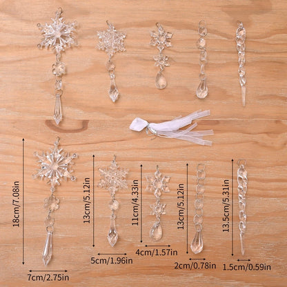 10Pcs Christmas Acrylic Snowflake Simulation Ice Pendants Xmas Tree Hanging Ornament 2024 New Year Christmas Decoration for Home