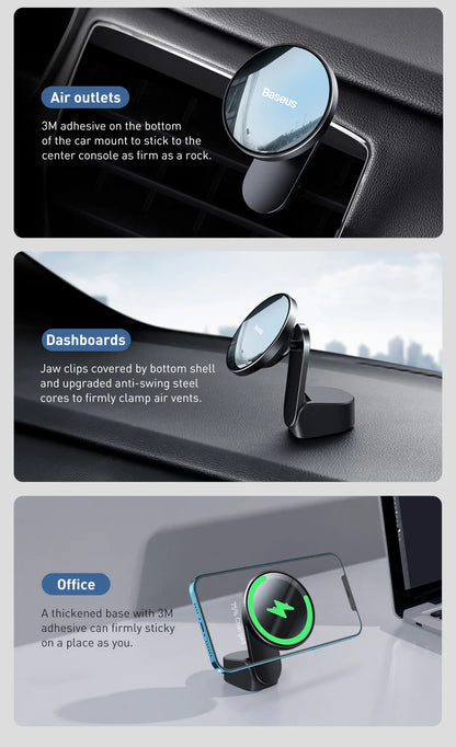 Baseus Magnetic Car Phone Holder Wireless Charger for Apple iPhone 14 13 12 11 Pro Max Wireless Charging Phone Holder Charger